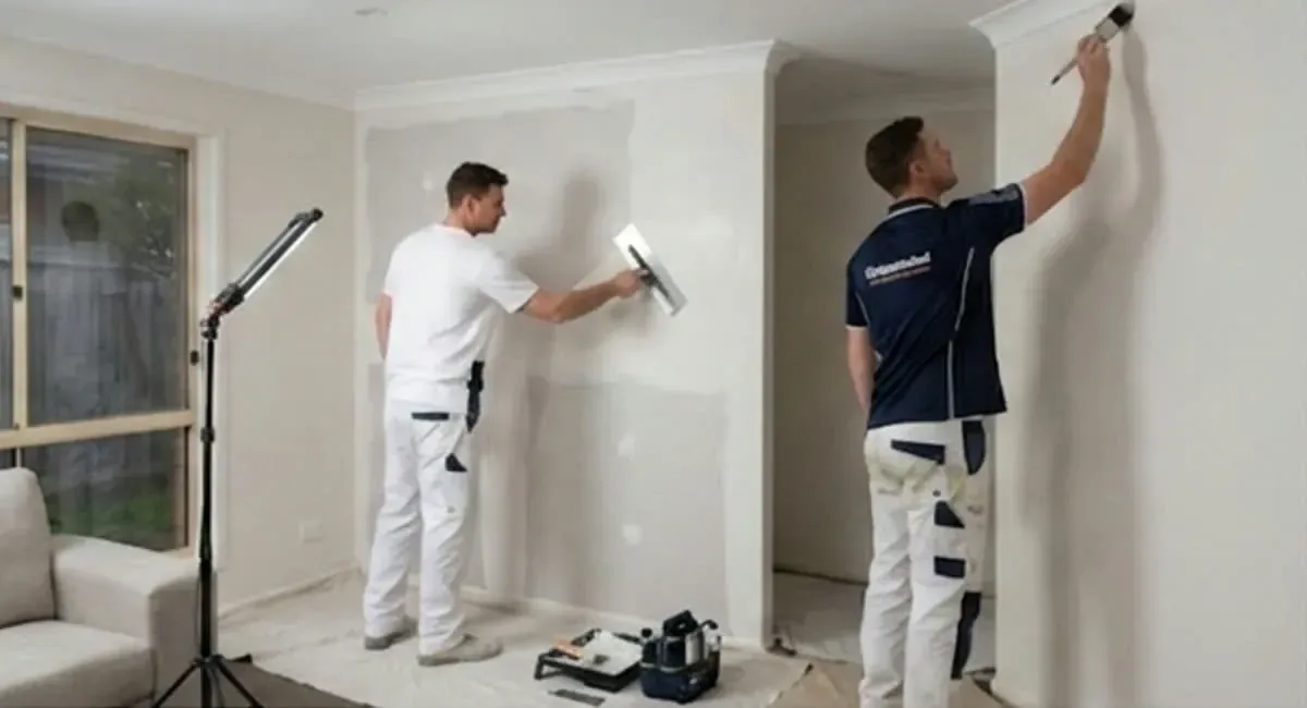 Professional painting trade setup on a residential job