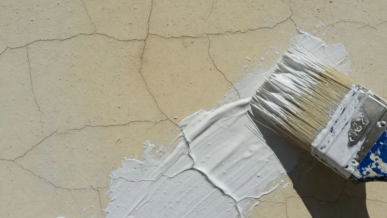 Close-up of flexible elastomeric coating bridging hairline cracks
