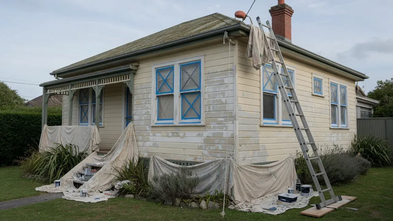 Weatherboard exterior being prepared for painting in Hamilton