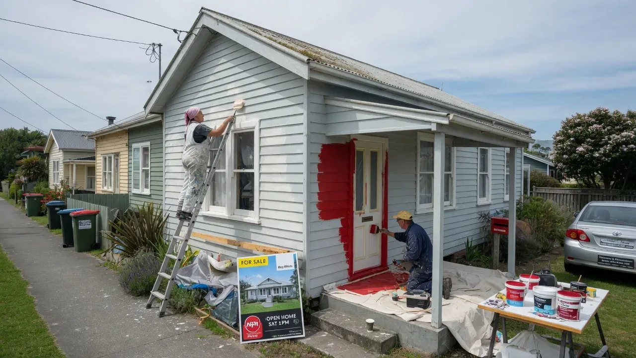 Exterior front elevation touch-up before property auction