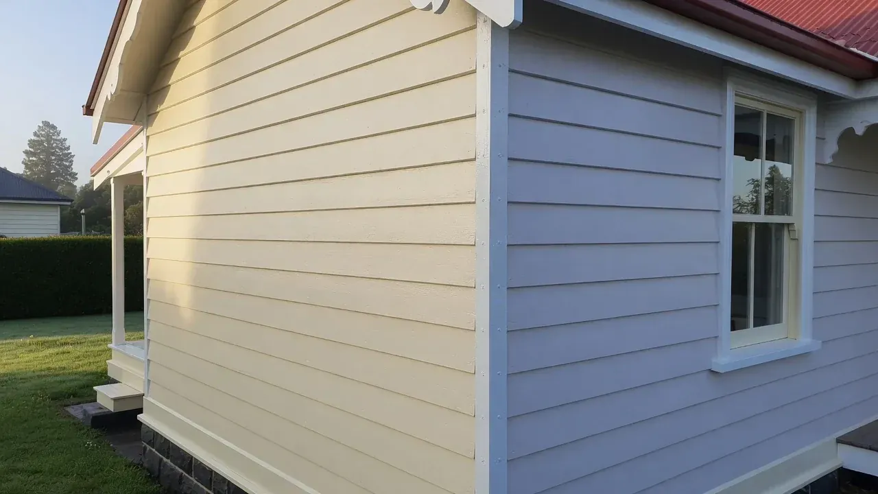 Freshly painted exterior weatherboards on a Hamilton home after timely repaint
