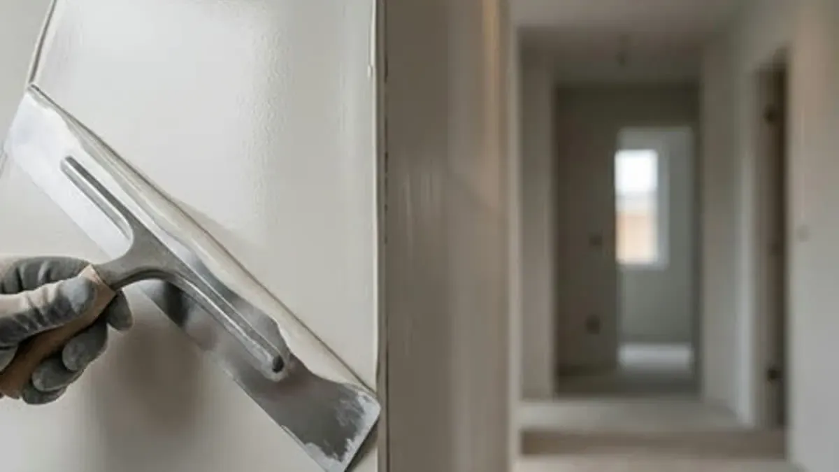 Skim coat being applied during interior wall preparation in Hamilton