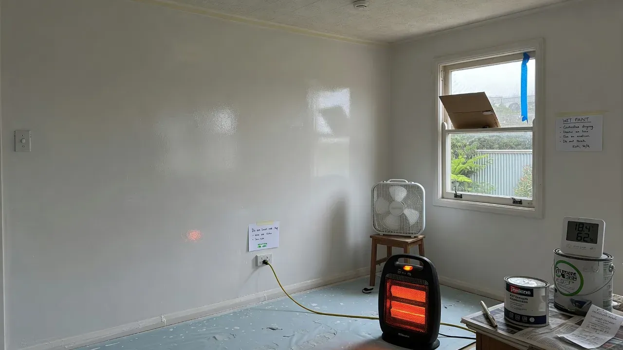 Controlled indoor drying setup for winter interior painting