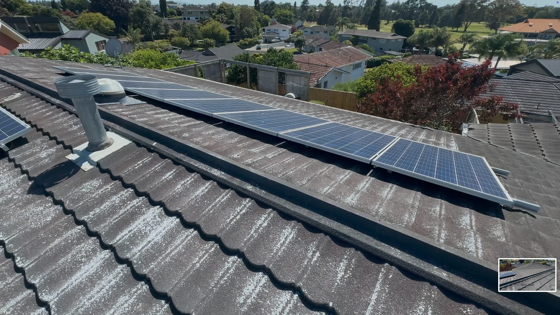 Decromastic roof before restoration in Hamilton showing moss, mould, and stone-chip loss