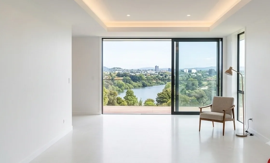 Flawless smooth interior finish after skim coating, with a Waikato river view