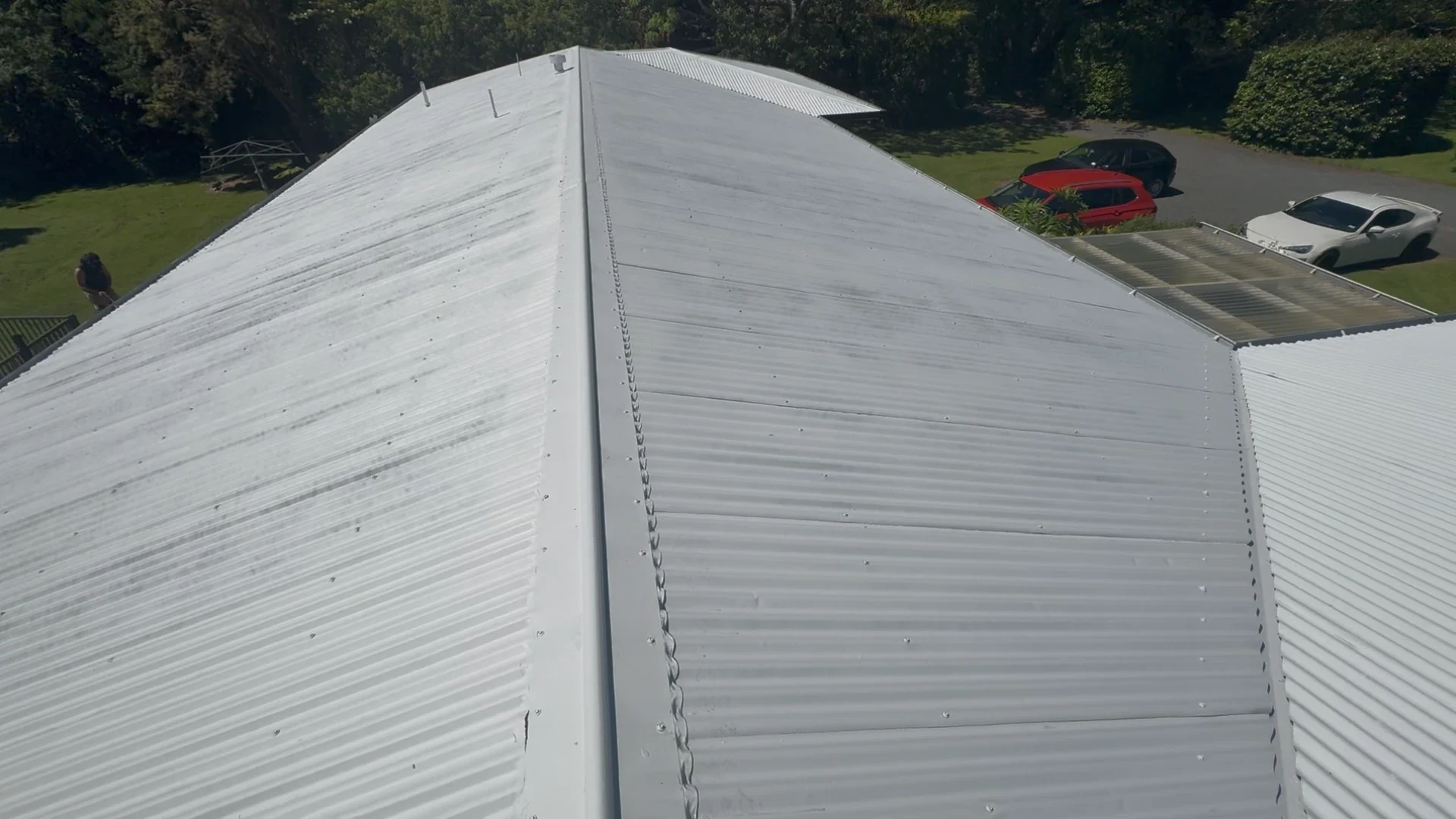 Roof primed white during preparation